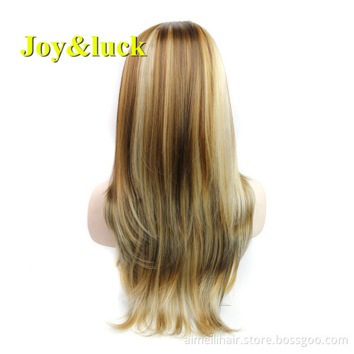 Long Straight Wig Brown Mix Blonde Synthetic Wigs for Women High Temperature Fiber Cosplay Or Daily Hair Wig